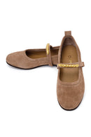 Woman Mink Buckled Suede Leather Ballet Flat | Derimod