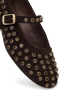 Woman Brown Stone-Embellished Leather Ballet Flat | Derimod