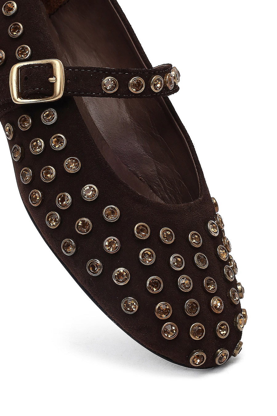 Woman Brown Stone-Embellished Leather Ballet Flat