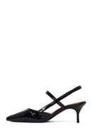 Woman Black Open-Back Thin-Heeled Croc-Embossed Leather Shoes | Derimod