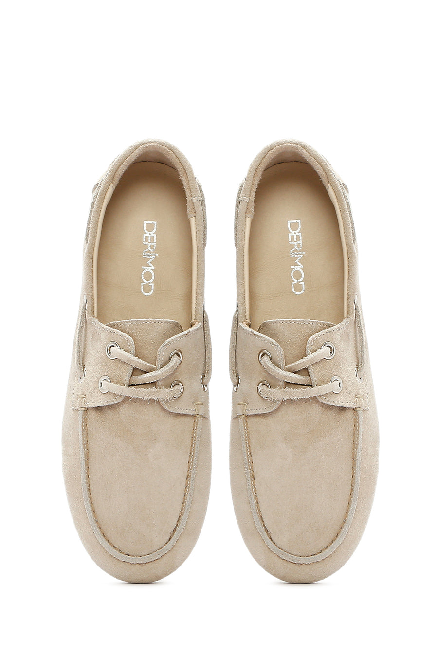 Women's Beige Lace-up Suede Leather Shoes
