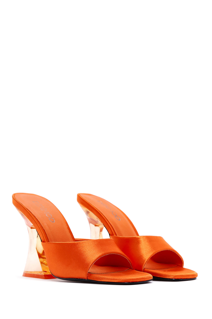 Women's Orange Transparent Heeled Slippers