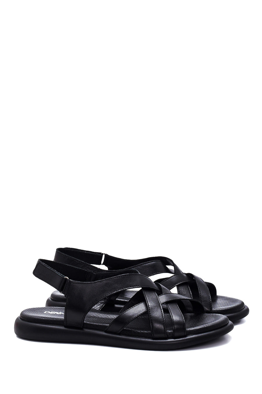 Women's Black Leather Comfort Sandals
