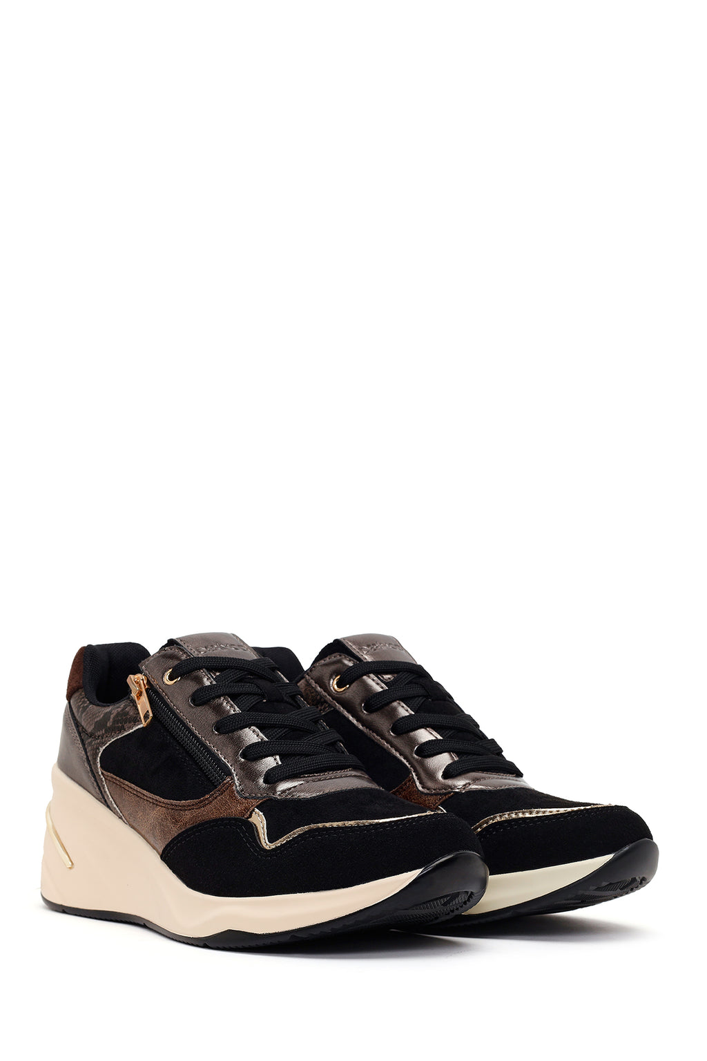 Kadın Siyah Bağcıklı Dolgu Topuklu Sneaker