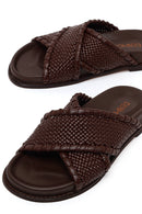 Woman Brown Knitted Patterned Leather Slipper | Derimod