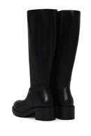 Woman Black Zip Closure Chunky Heeled Leather Boots | Derimod