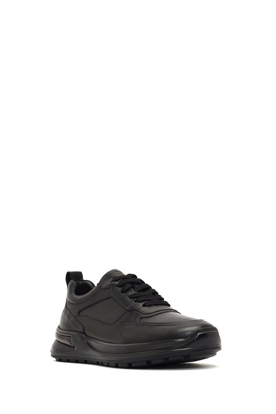 Erkek Siyah Bağcıklı Deri Sneaker