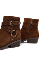 Woman Tan Zippered Suede Leather Cowboy Boots | Derimod