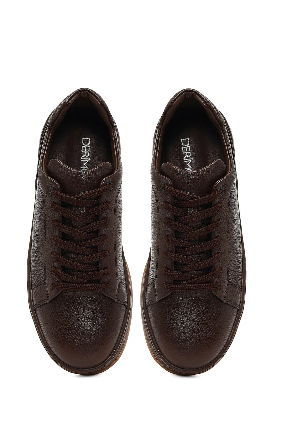Erkek Kahverengi Bağcıklı Deri Sneaker