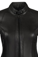 Maya Woman Black Mandarin Collar Leather Jacket | Derimod