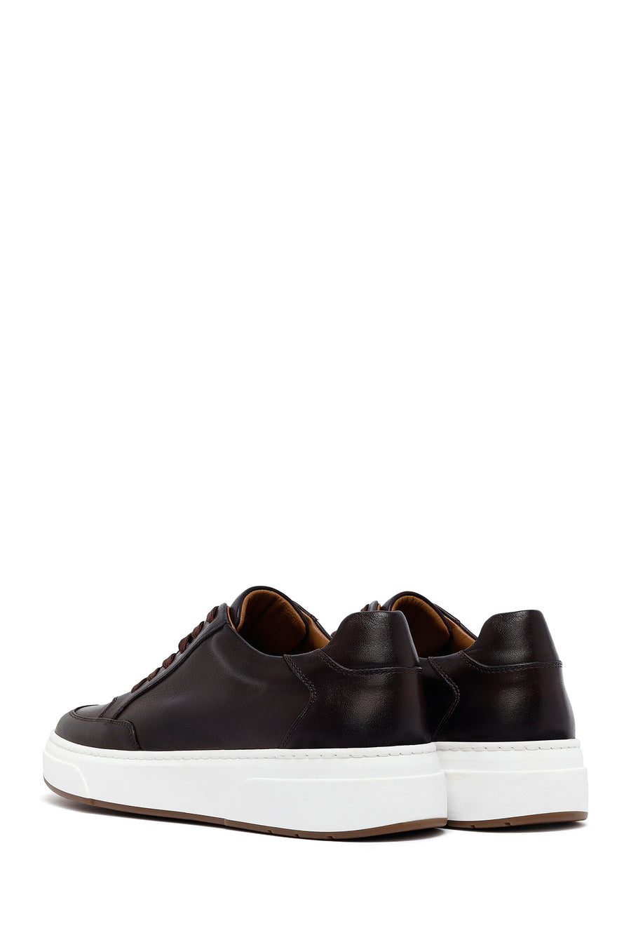 Erkek Kahverengi Bağcıklı Deri Sneaker