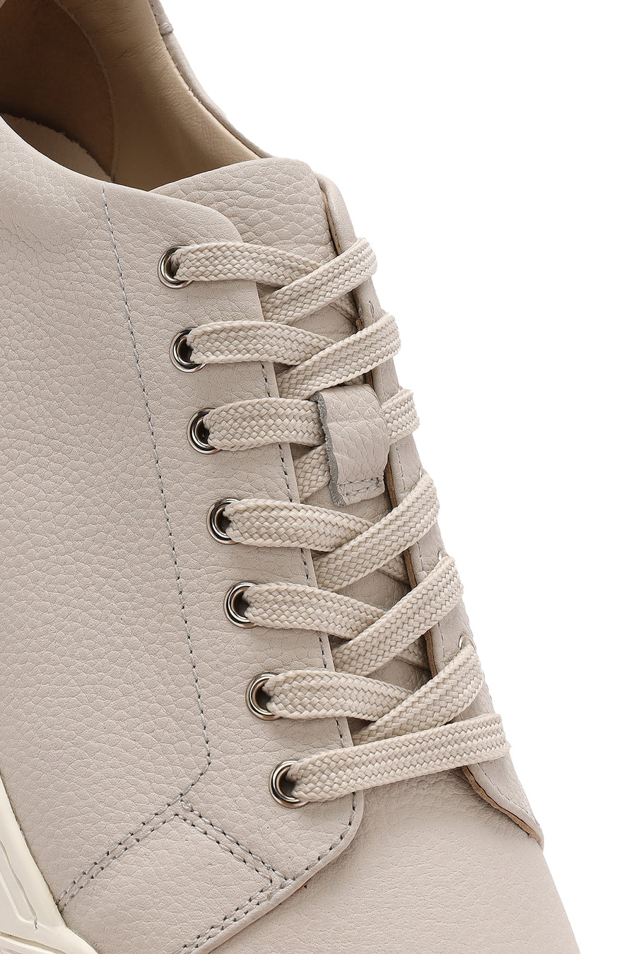 Erkek Beyaz Bağcıklı Deri Sneaker