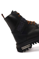 Harley Davidson Woman Black Becky Zip Closure Thick-Soled Leather Combat Boots | Derimod