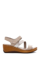 Women's Mink Leather Wedge Heel Comfort Sandals | Derimod