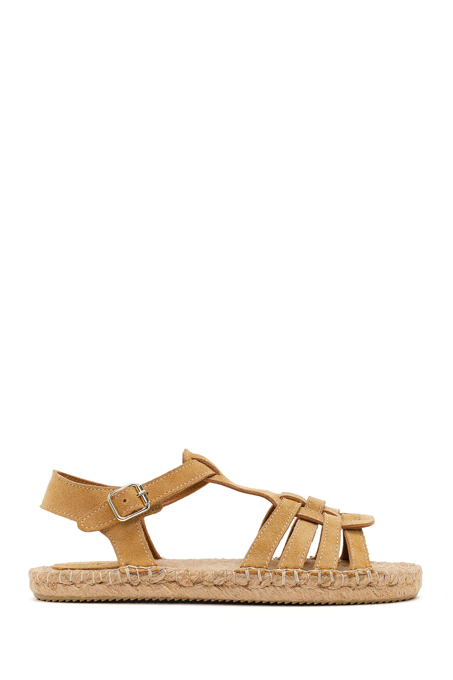 Kadın Camel Bilekten Tokalı Süet Deri Espadril Sandalet 26SFD206510 | Derimod