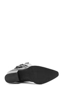 Women's Black Thick Heel Buckle Detailed Leather Cowboy Boots | Derimod