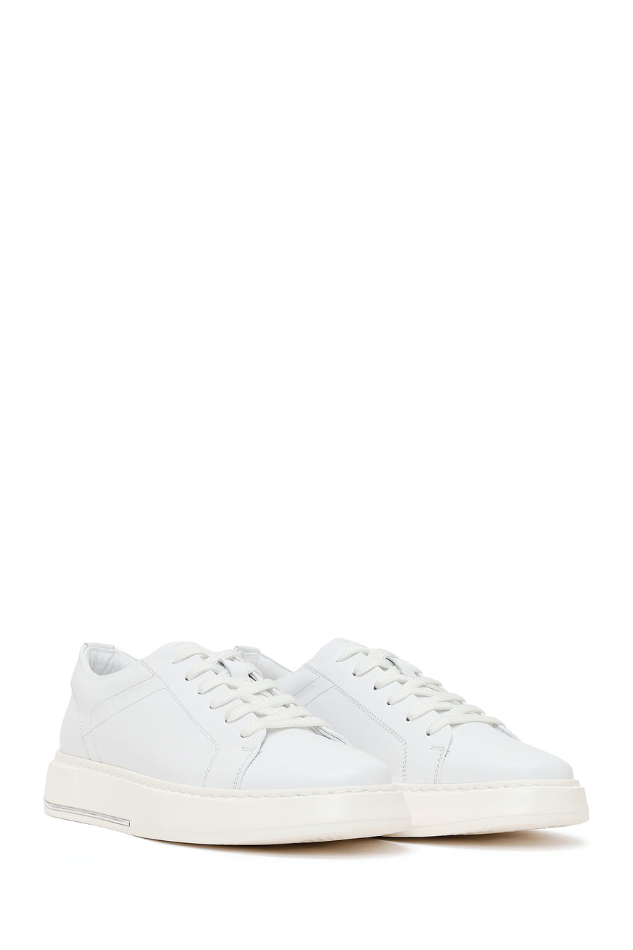 Erkek Beyaz Bağcıklı Deri Sneaker