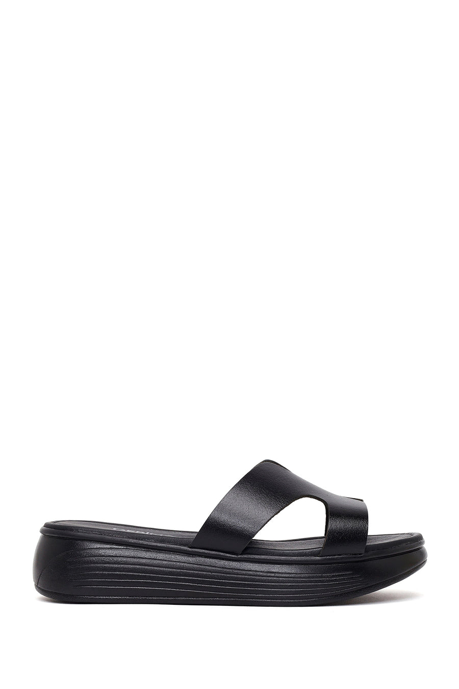 Woman Black Thick-Soled Leather Slipper 26SFD330718 | Derimod