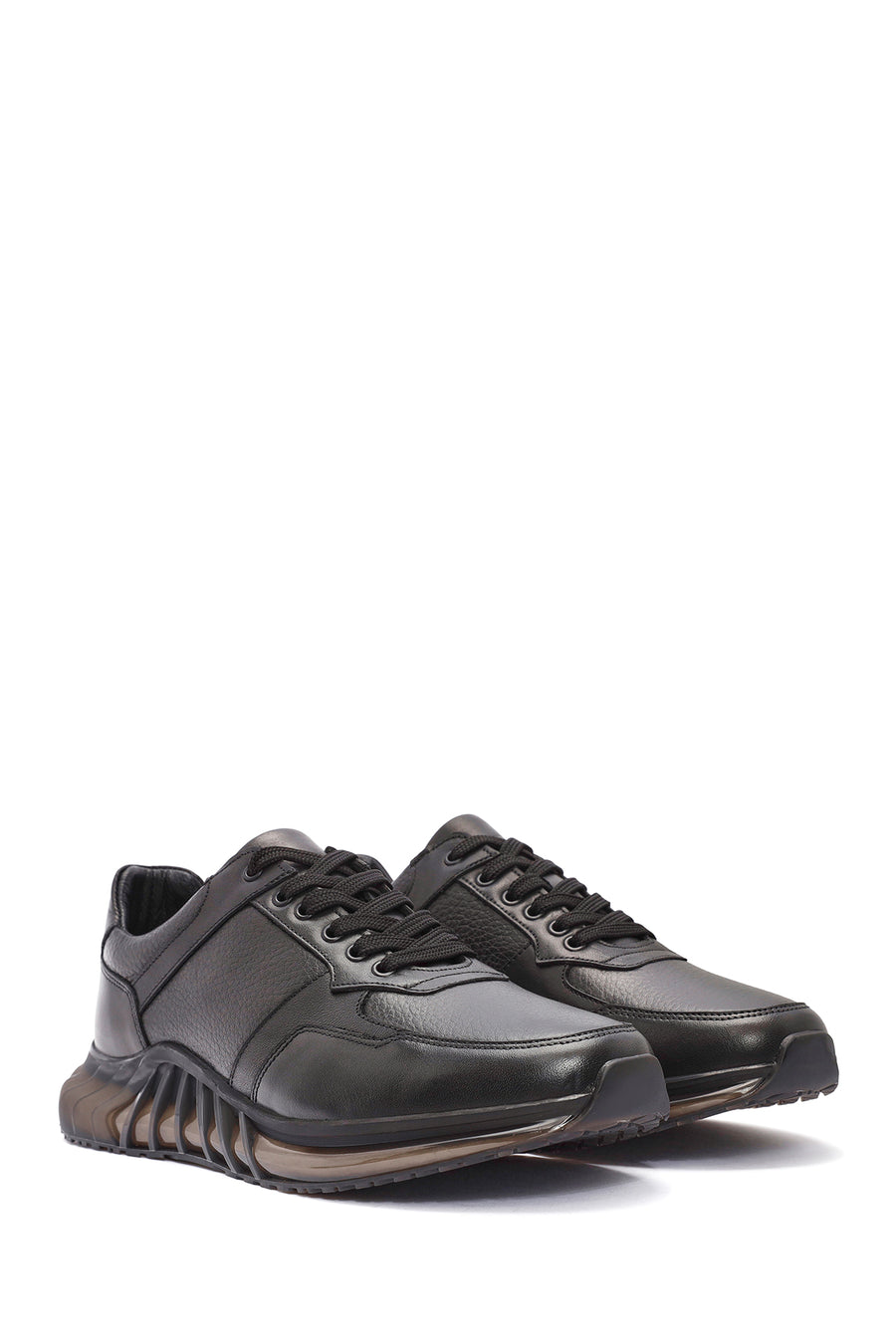 Men's Black Lace-Up Leather Casual Sneaker