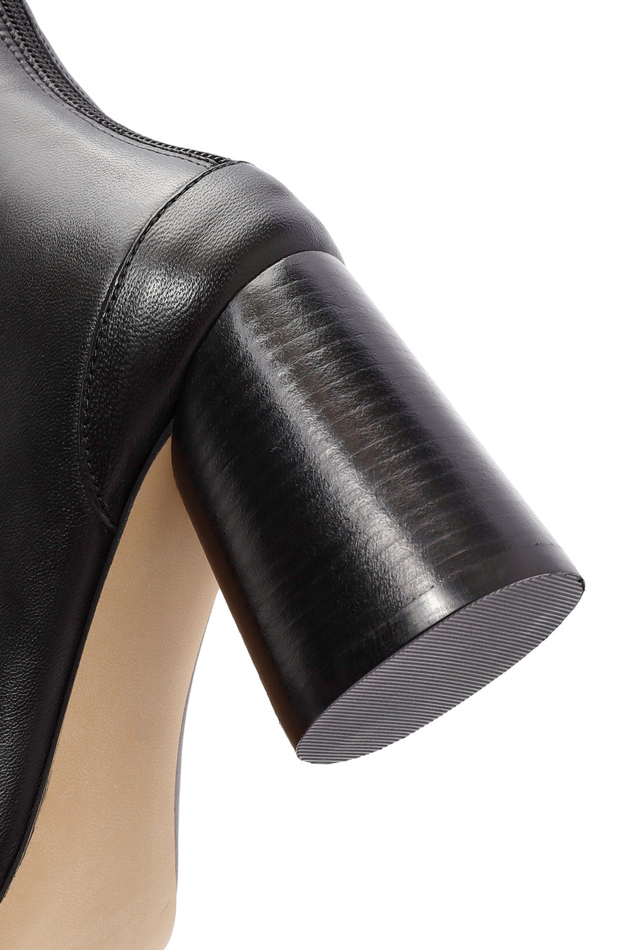 Women's Black Zippered Thick Heeled Leather Boots