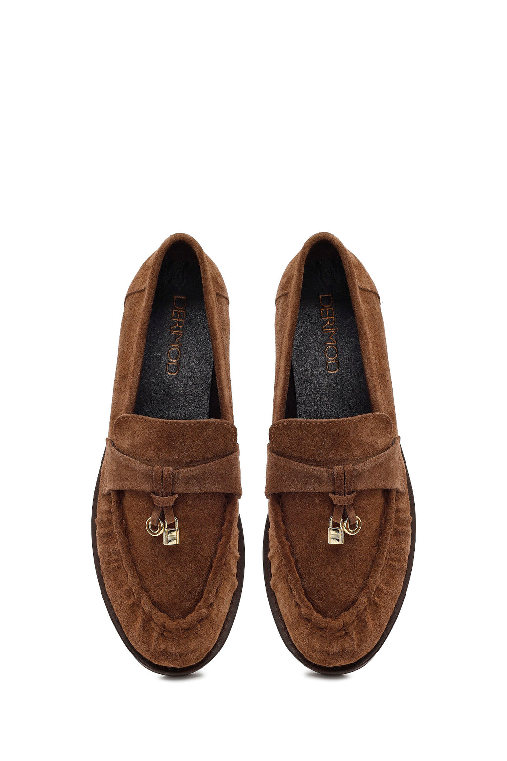 Kadın Ceviz Tokalı Süet Deri Maskülen Loafer