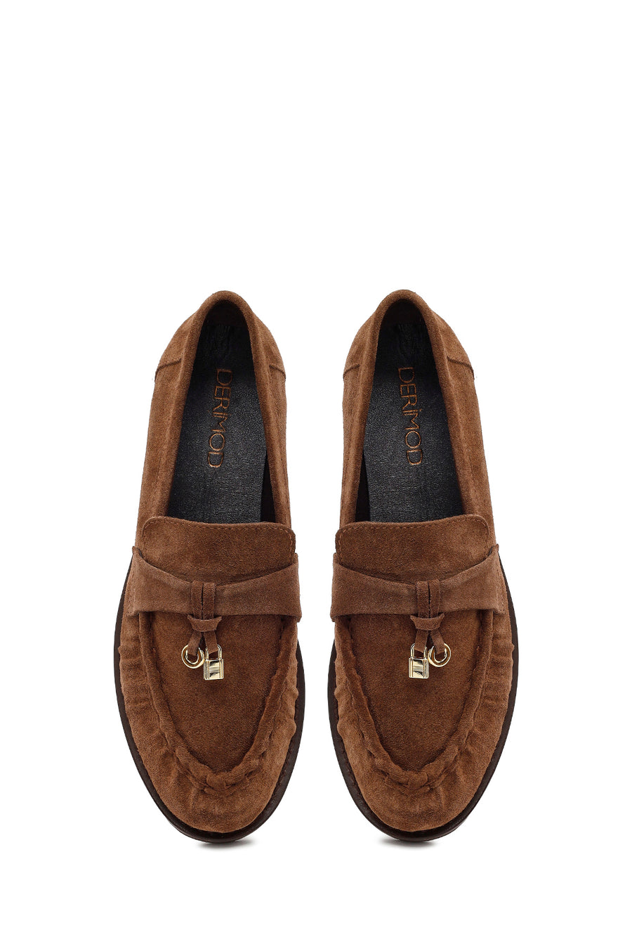 Kadın Ceviz Tokalı Süet Deri Maskülen Loafer