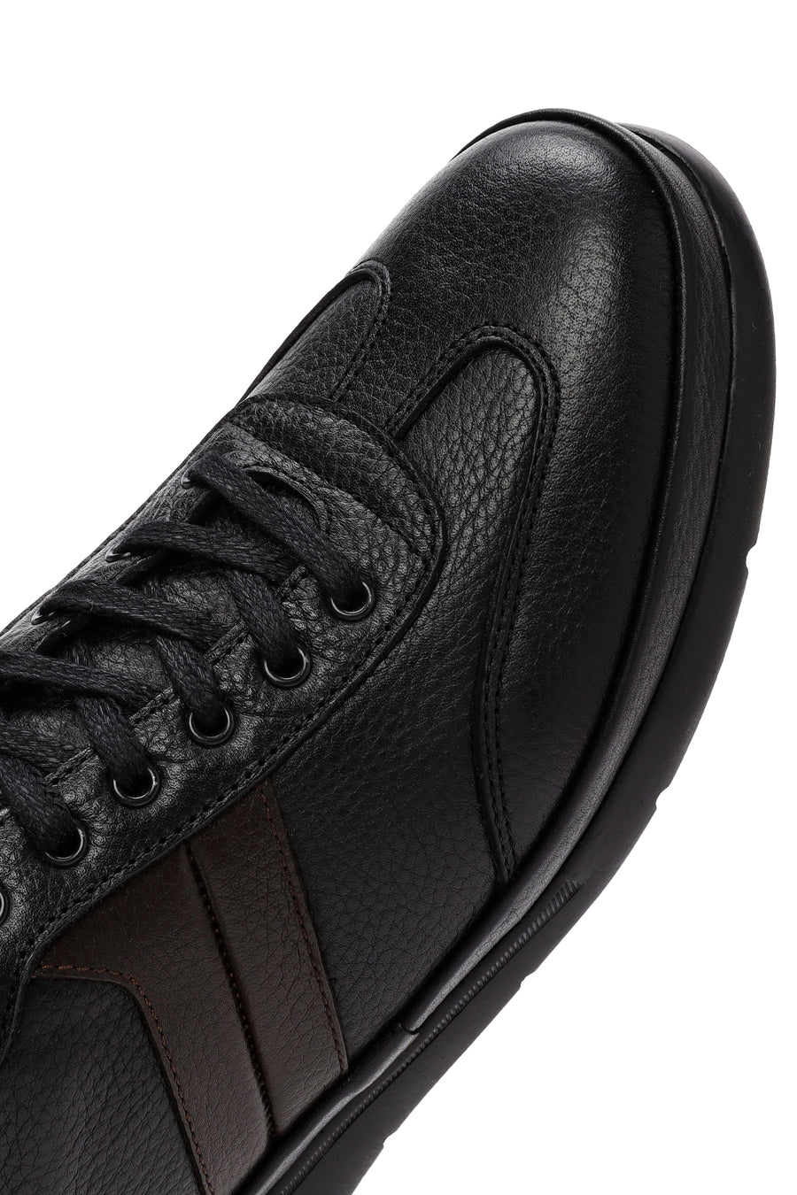 Erkek Siyah Bağcıklı Deri Sneaker