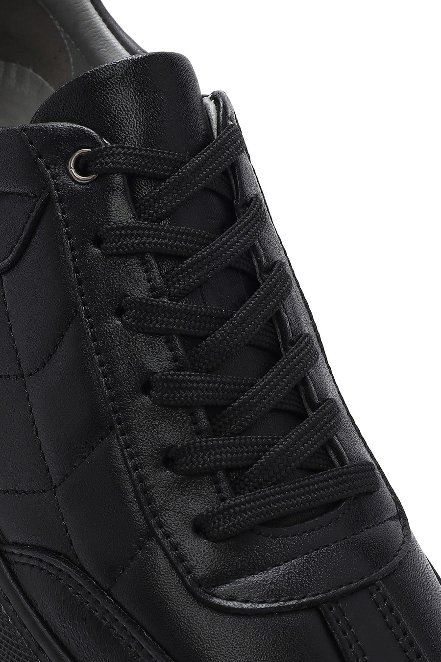 Erkek Siyah Bağcıklı Deri Sneaker