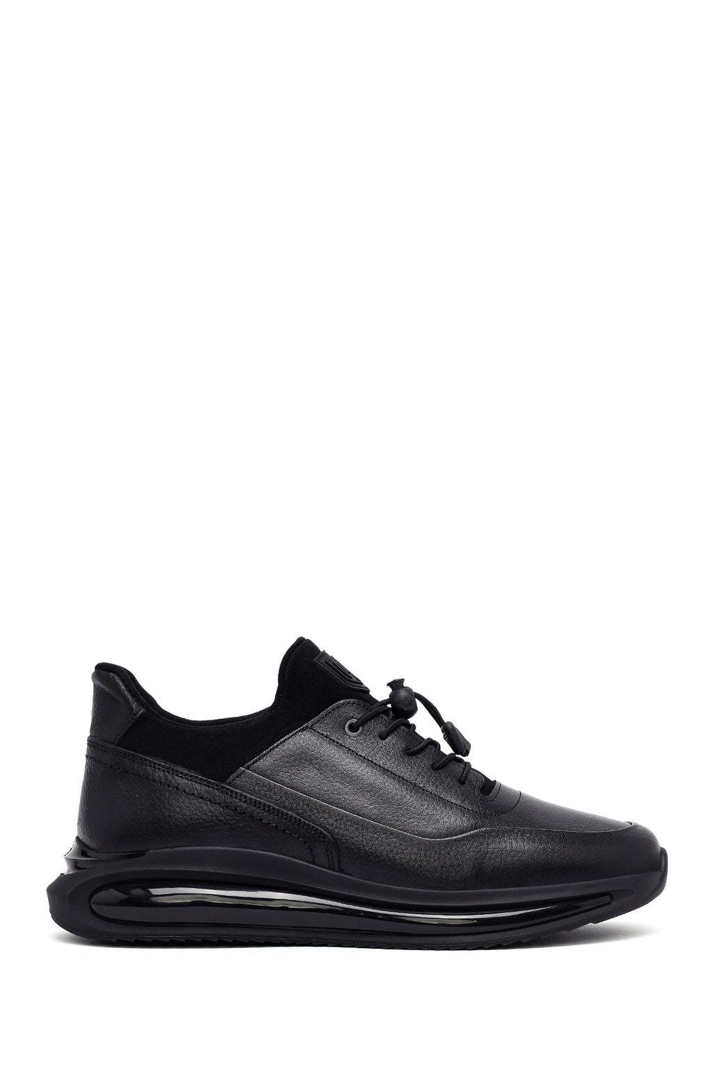 Erkek Siyah Bağcıklı Kalın Tabanlı Deri Casual Sneaker
