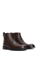 Men's Brown Leather Zippered Classic Boots | Derimod