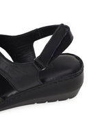 Woman Black Wedge Heel Leather Comfort Sandal | Derimod