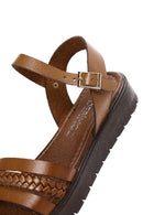 Women's Tan Ankle Strap Leather Bodrum Sandals | Derimod