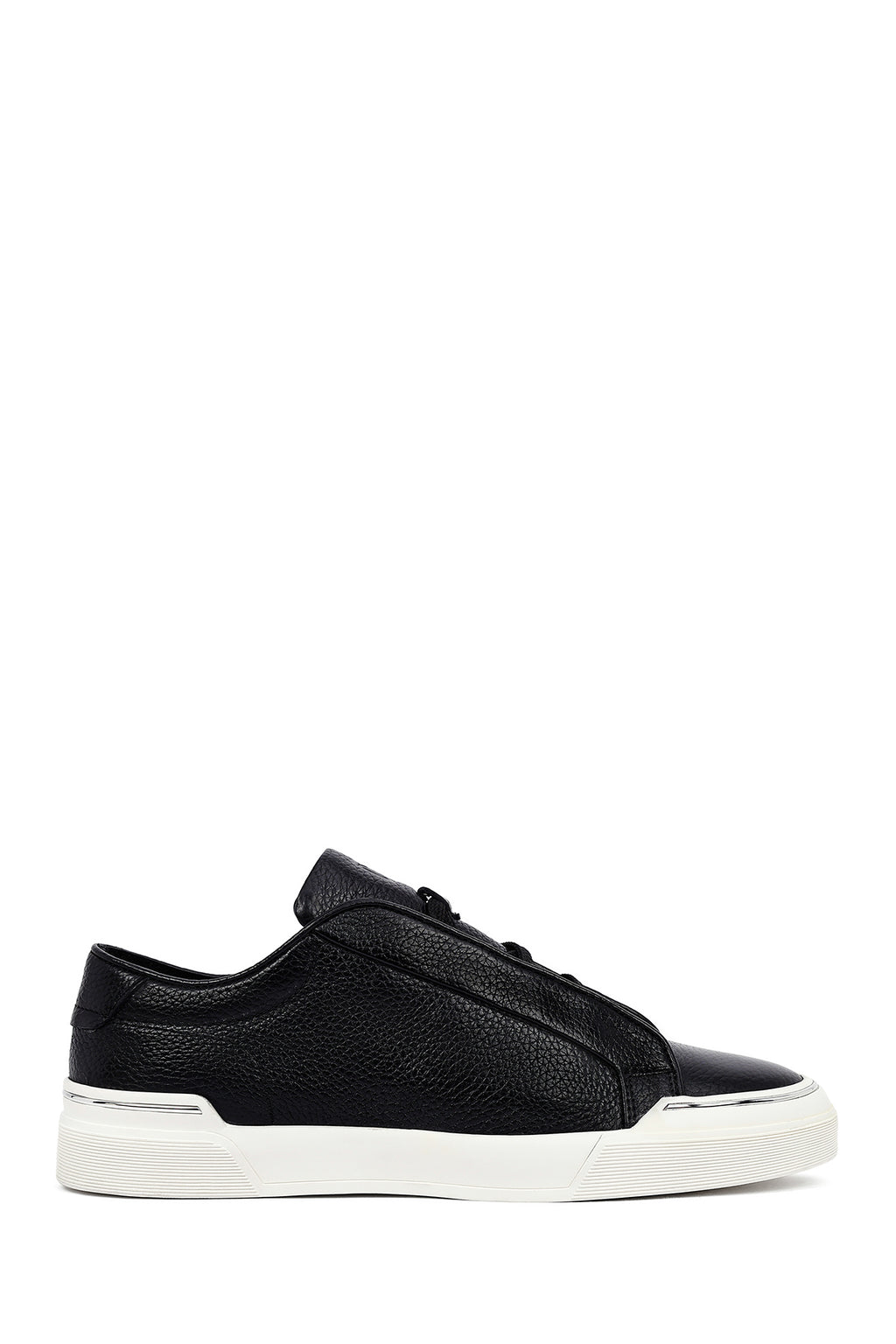 Erkek Siyah Bağcıklı Deri Sneaker