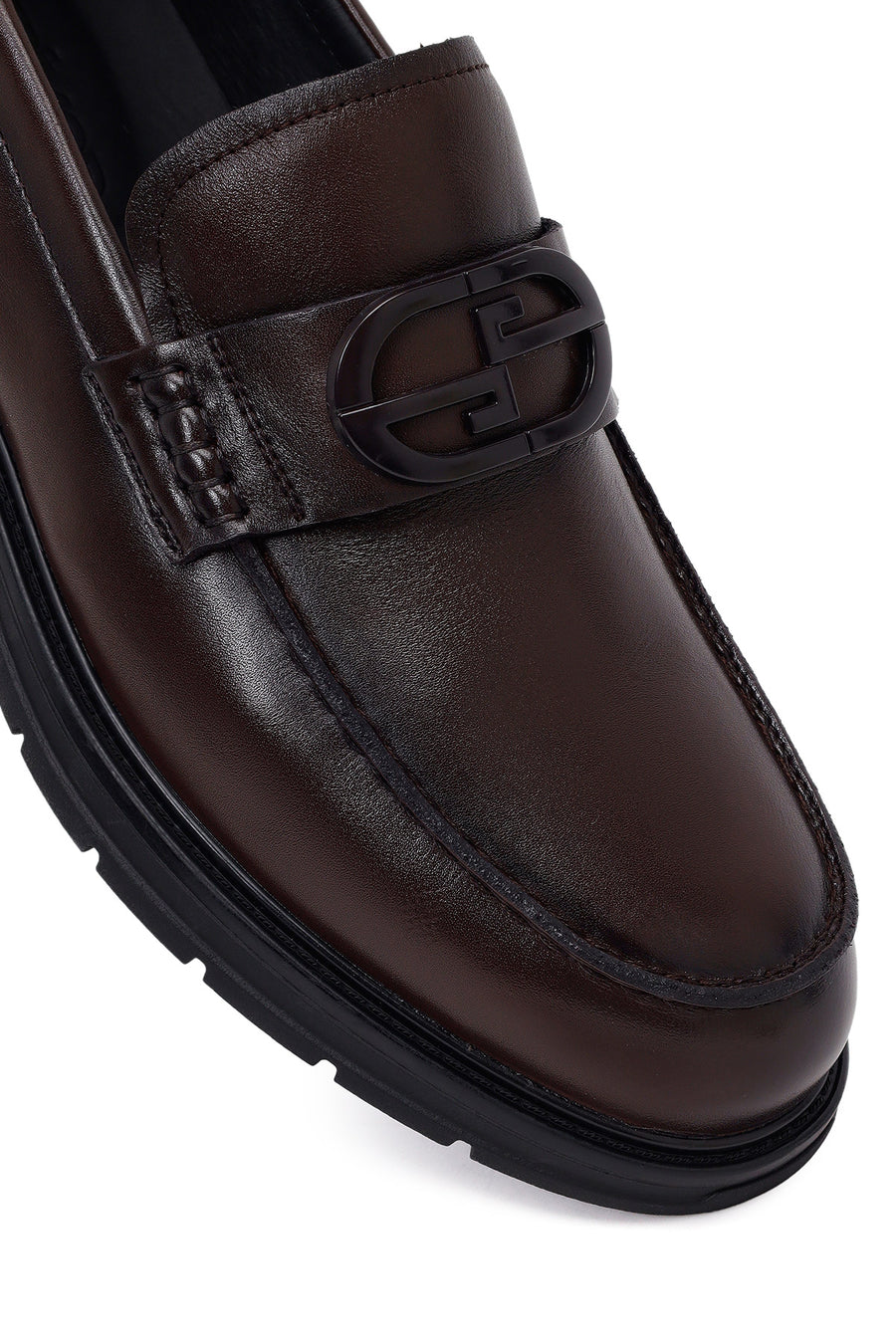 Erkek Kahverengi Tokalı Deri Casual Loafer