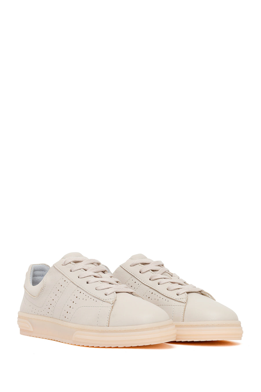 Woman Cream Lace-up Leather Sneaker