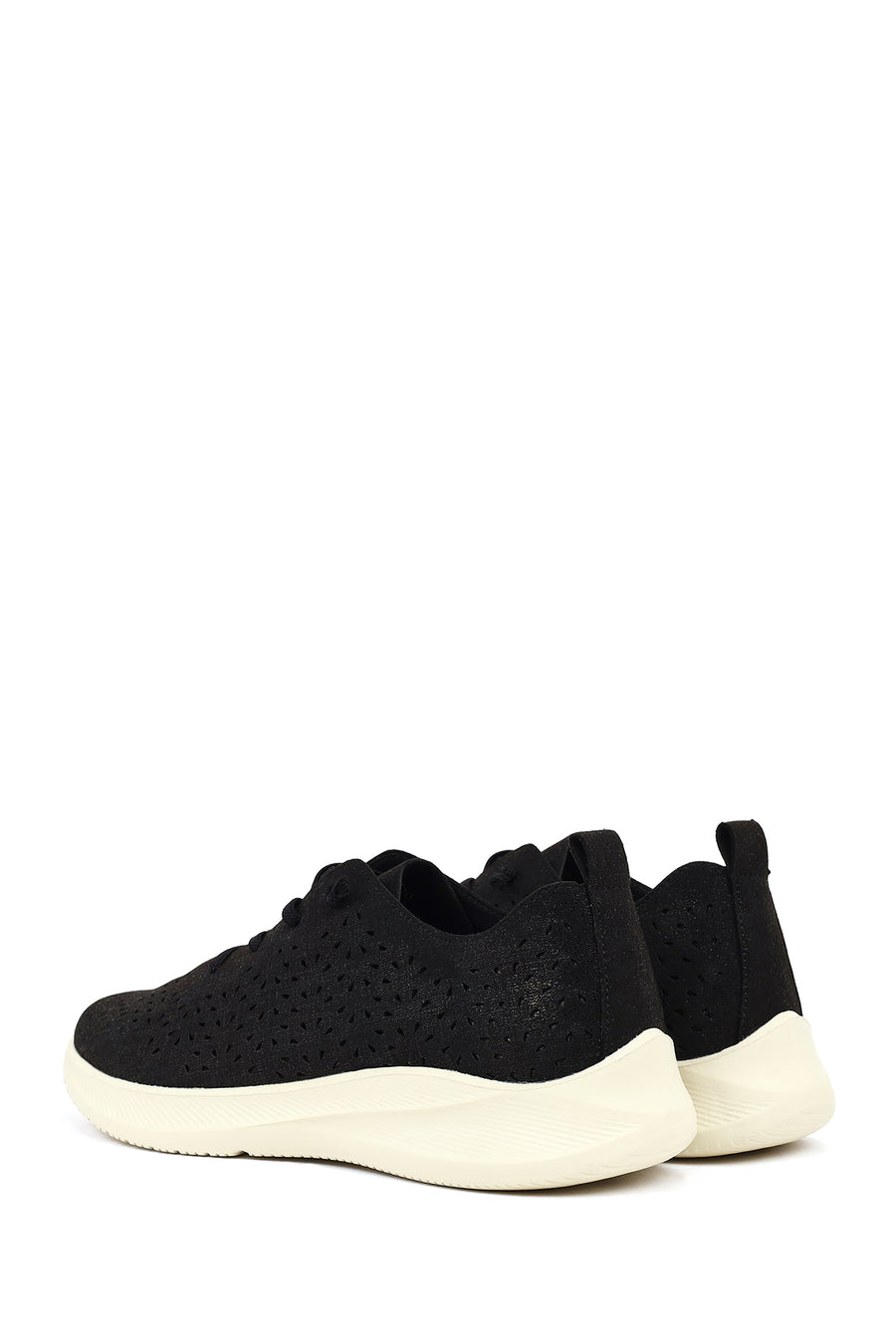 Kadın Siyah Bağcıklı Kalın Tabanlı Desenli Kumaş Comfort Sneaker