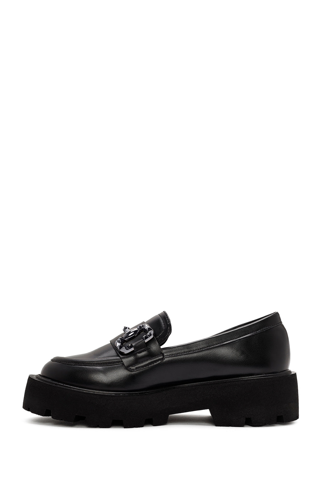 Kadın Siyah Toka Detaylı Maskülen Loafer