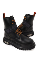 Harley Davidson Woman Black Becky Zip Closure Thick-Soled Leather Combat Boots | Derimod