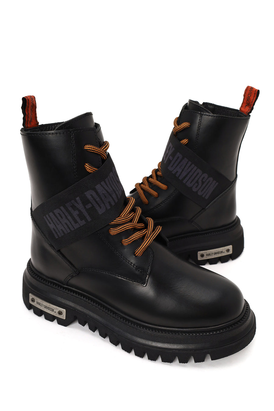 Harley Davidson Woman Black Becky Zip Closure Thick-Soled Leather Combat Boots