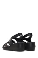 Woman Black Wedge Heel Leather Comfort Sandal | Derimod