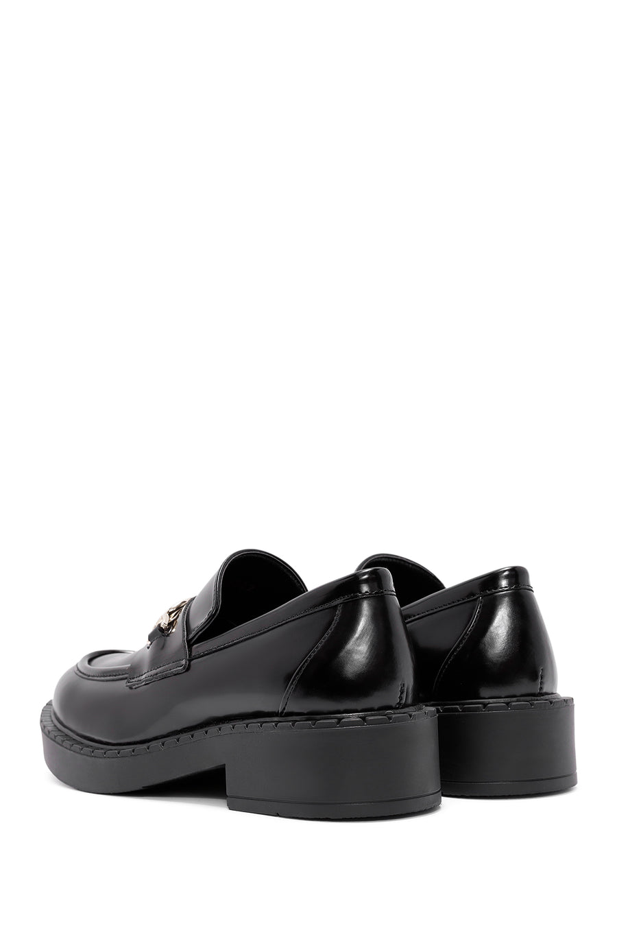 Women's Black Buckle Detailed Masculine Loafer