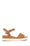 Woman Tan Strappy Wedge Heel Leather Sandal | Derimod