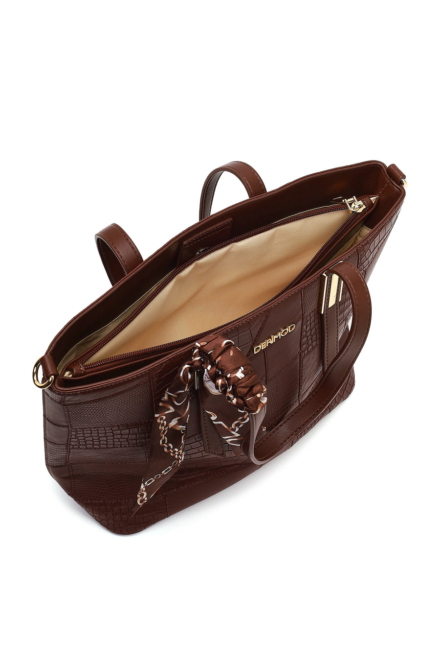 Woman Brown Long-Strap Printed Shoulder Bag