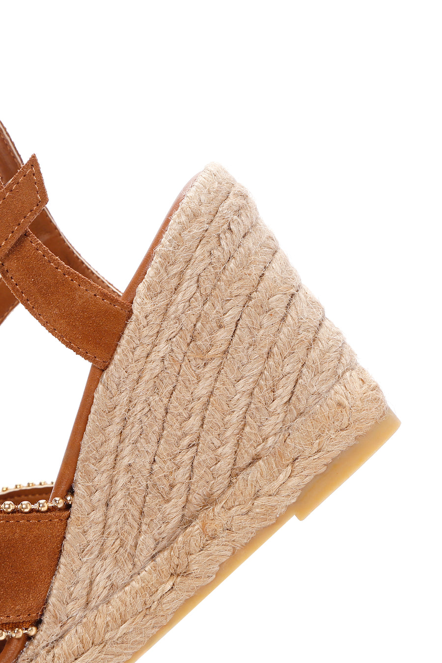 Women's Tan Ankle Strap Wedge Heel Suede Leather Espadrille Sandals