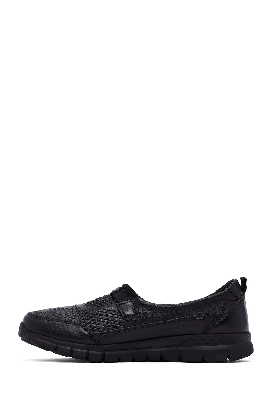 Woman Black Stone-Detail Leather Comfort Shoes