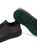 Erkek Gri Bağcıklı Kalın Tabanlı Nubuk Deri Sneaker | Derimod