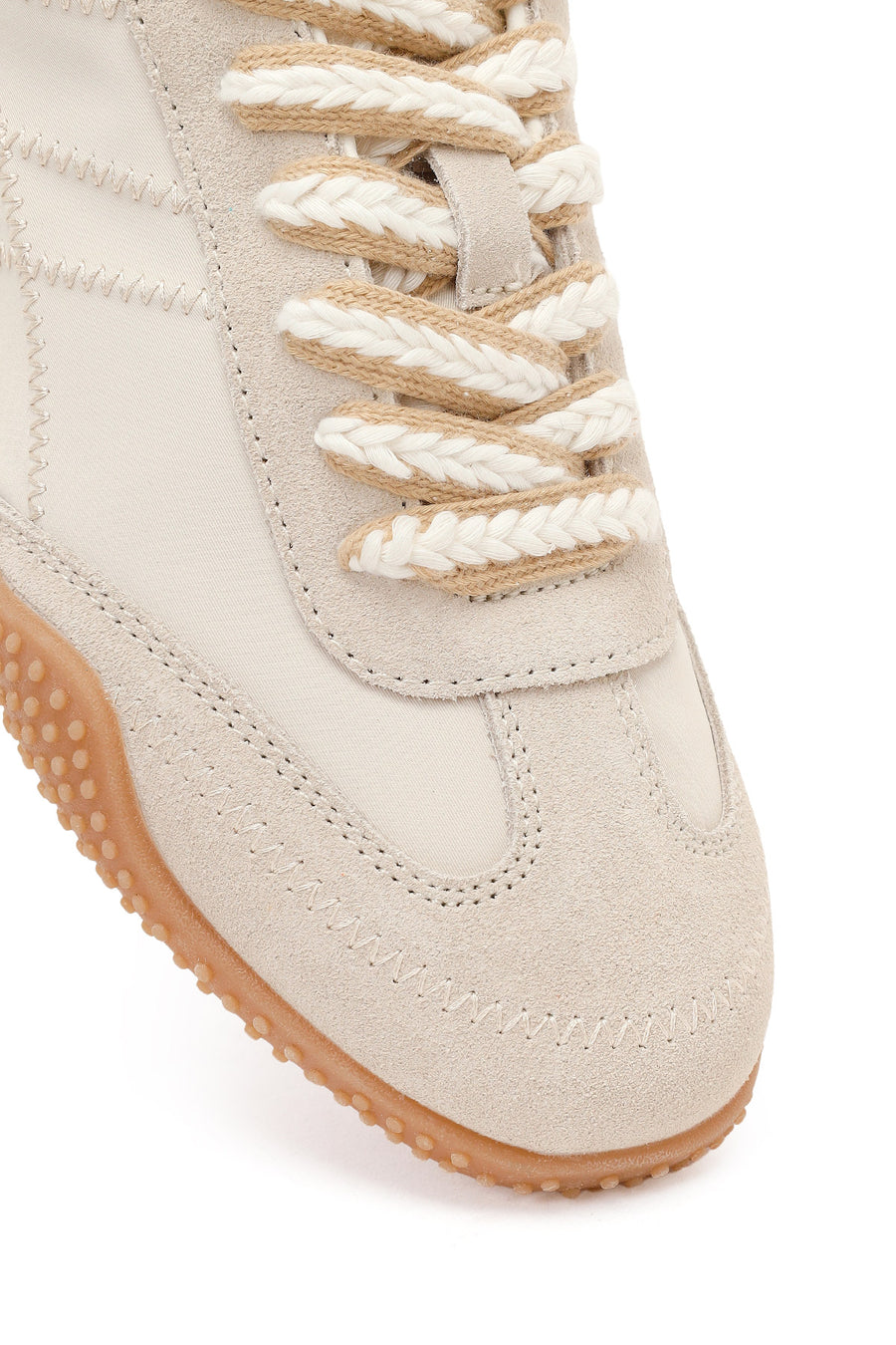 Kadın Krem Bağcıklı Deri Sneaker