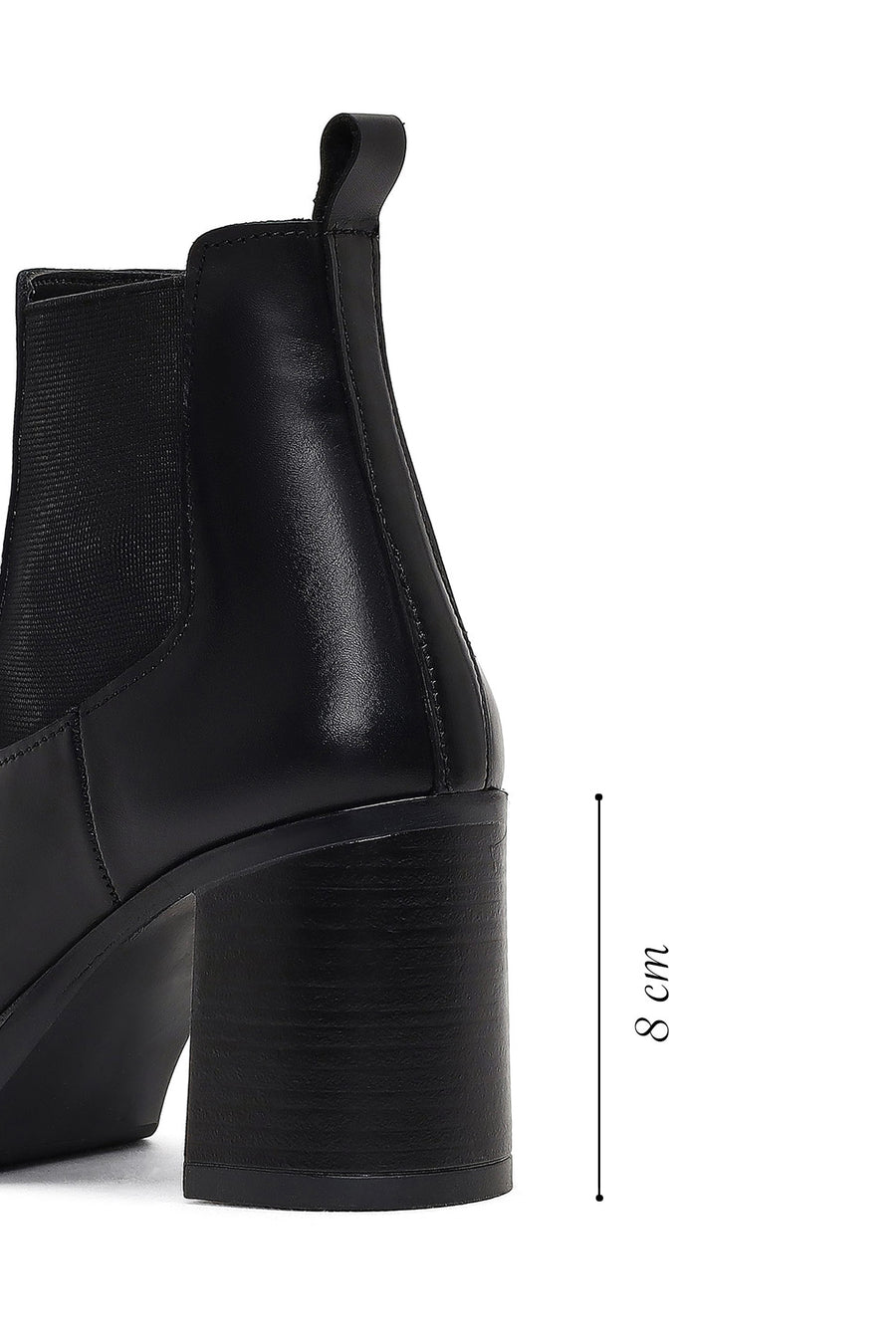Women's Black Thick Heeled Leather Chelsea Boot