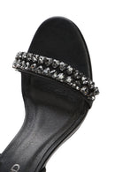 Women's Black Ankle Buckle Stoned Thin Heel Sandals | Derimod