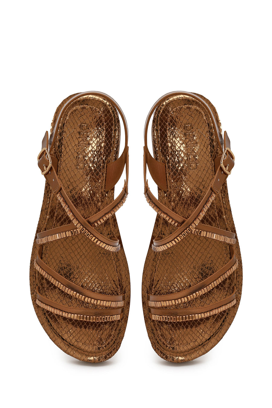Woman Bronze Ankle Buckle Jeweled Sandal